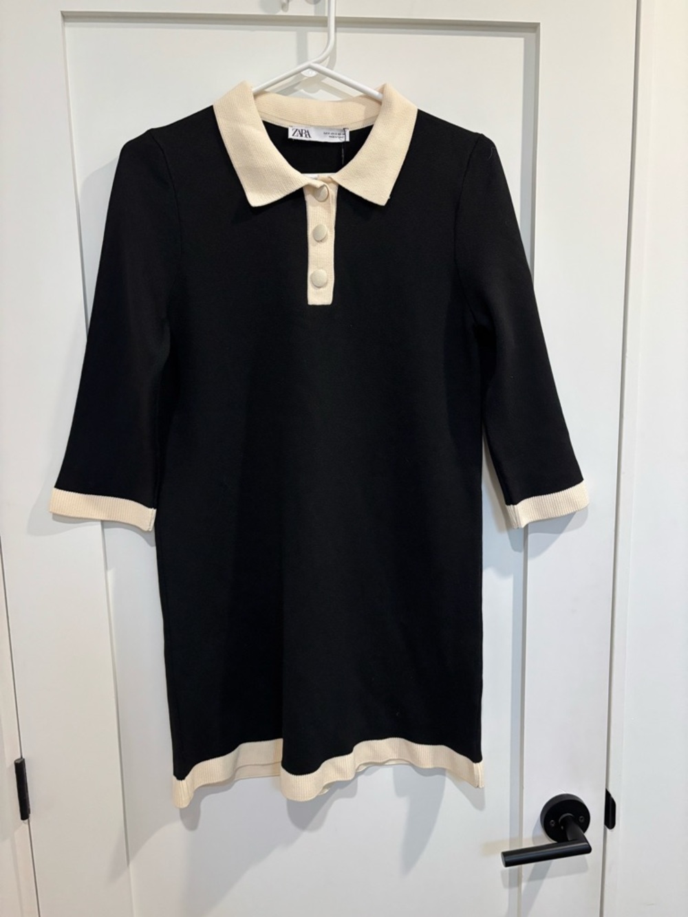 ZARA Black Polo Knit Dress with Cream Collar